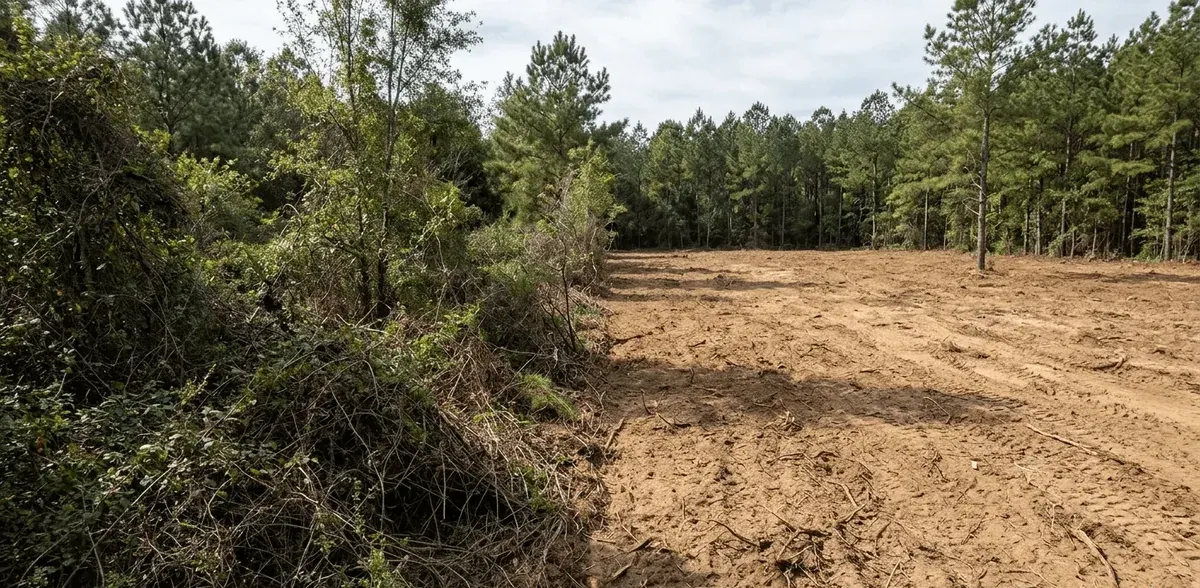 Overgrown lot cleared of brush and undergrowth in Jesup GA