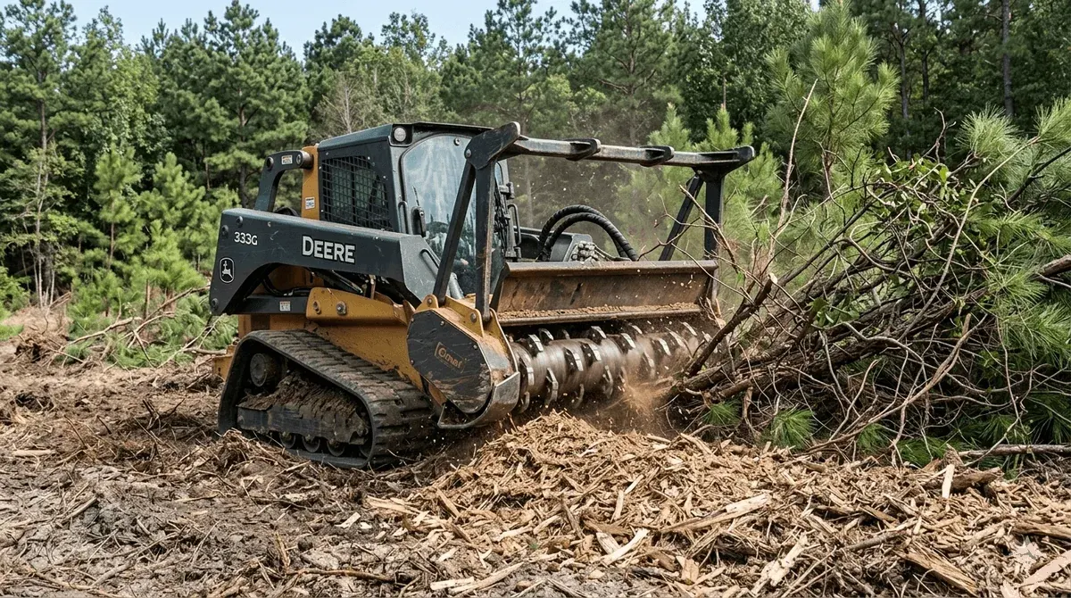 Forestry mulching machine processing dense brush in southeast Georgia