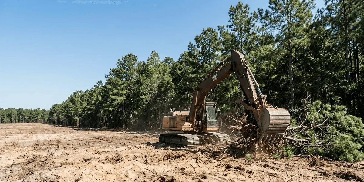 Land clearing equipment removing timber on a Wayne County property